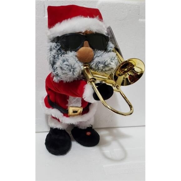 Animated  Musical African American Santa  With Trombone Christmas Decor Plush - Picture 3 of 9